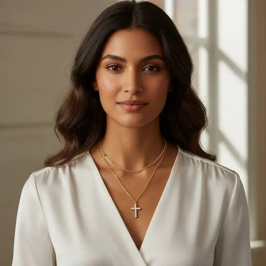 18k Gold Plated Cubic Zirconia Cross Necklace for Women - Gbaje Jewelry