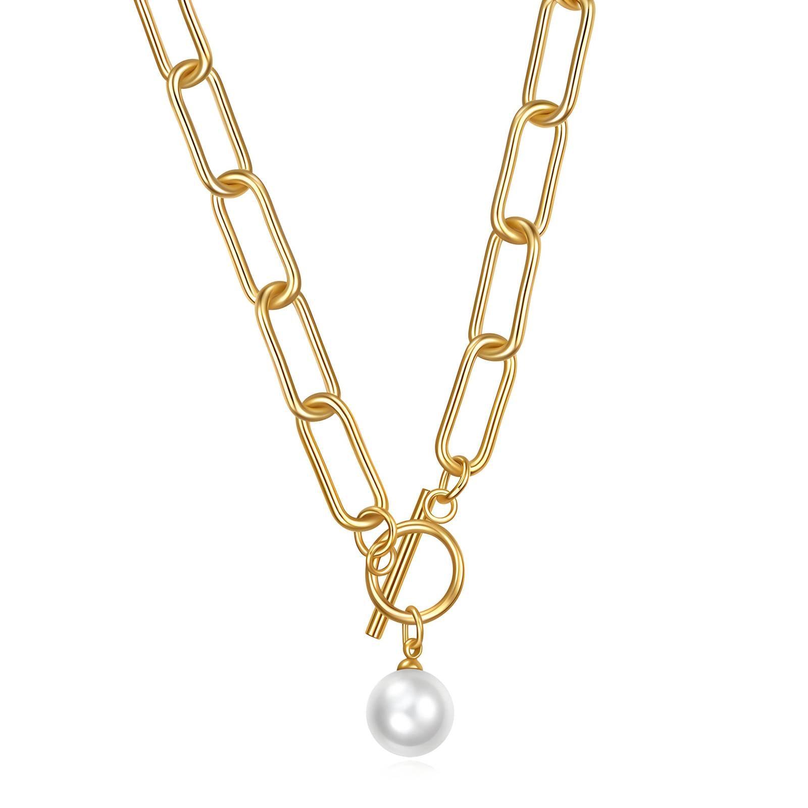 Paperclip Chain necklace with pearl pendant - Gbaje Jewelry