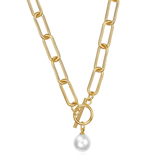 Paperclip Chain necklace with pearl pendant - Gbaje Jewelry
