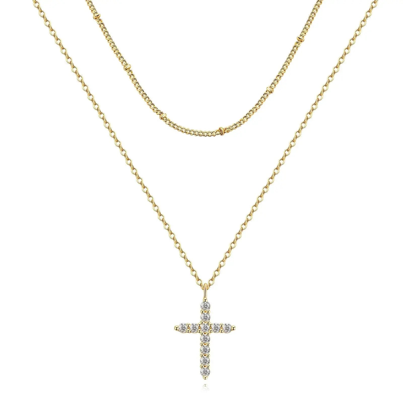 18k Gold Plated Cubic Zirconia Cross Necklace for Women - Gbaje Jewelry