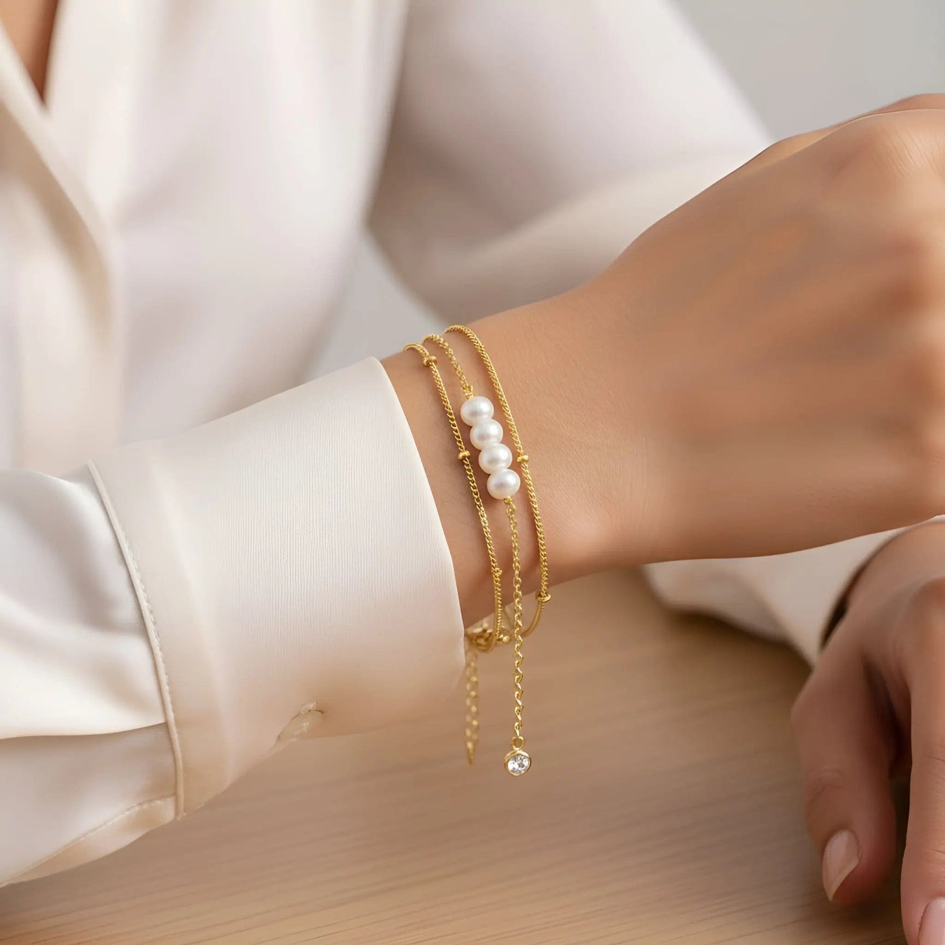 Trio Pearl Gold Bracelet for Women - Gbaje Jewelry