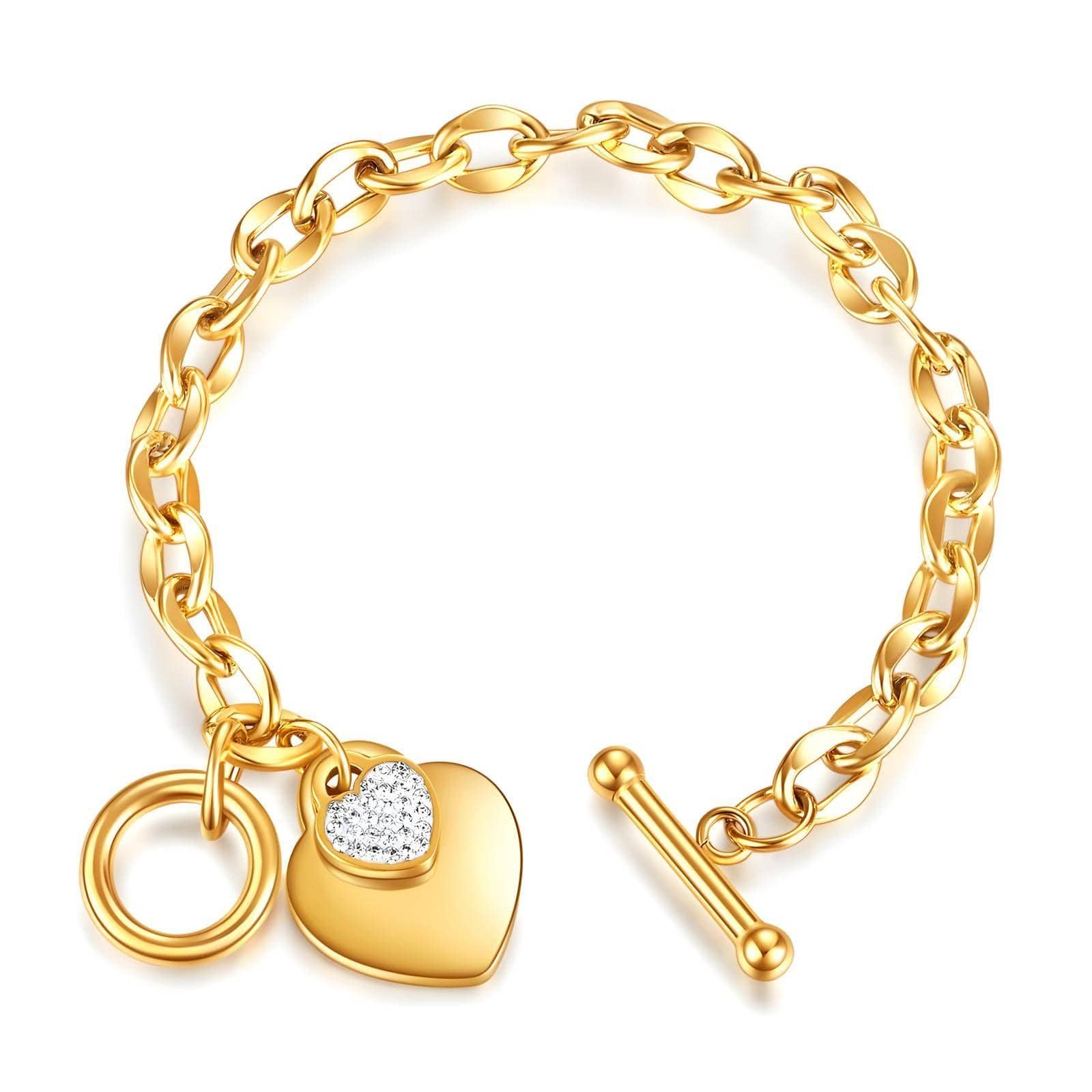 18k Waterproof gold charm Heart Bracelet on a white background- Gbaje Jewelry
