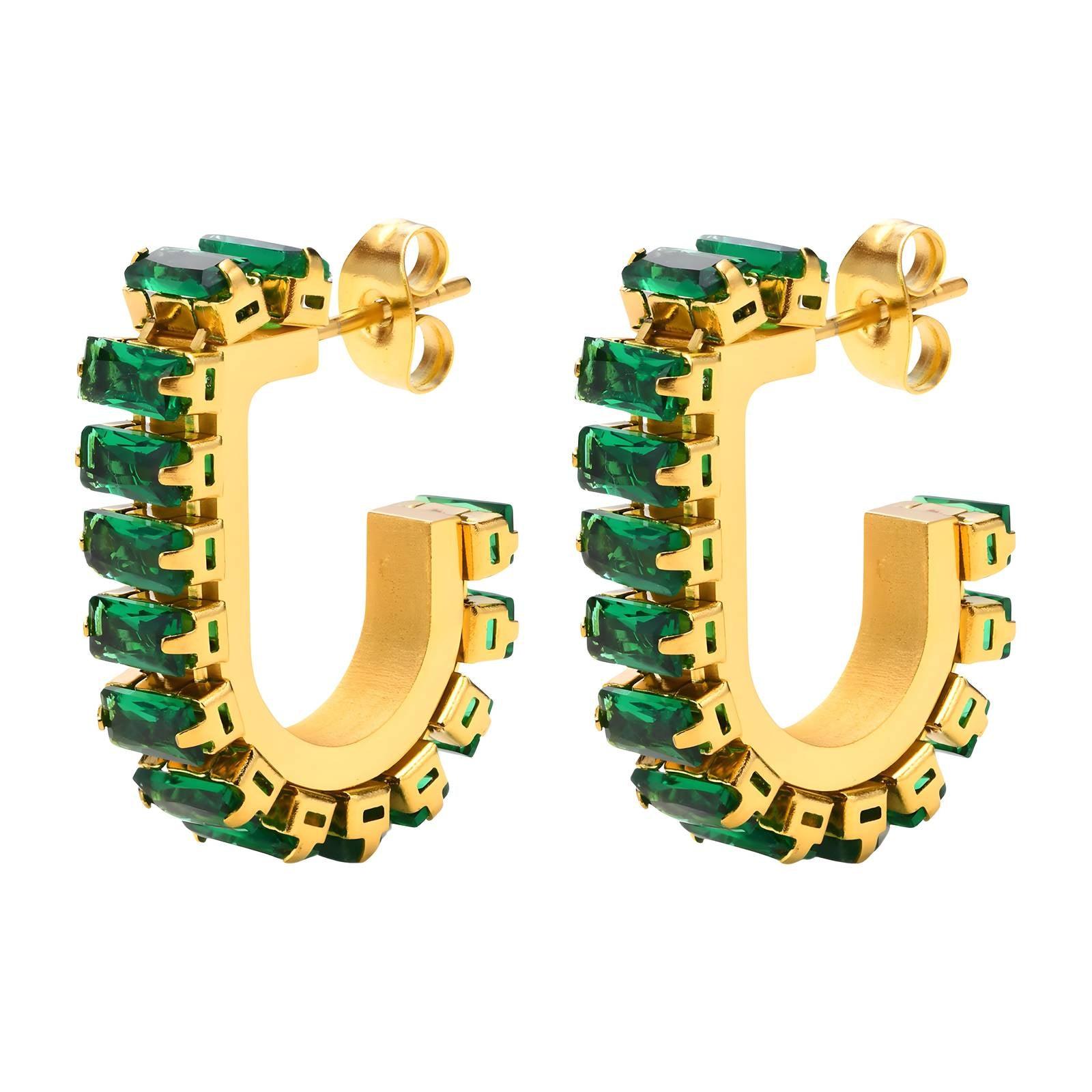 Glittering Studs 18k Gold Plated Earrings|Green - Gbaje Jewelry