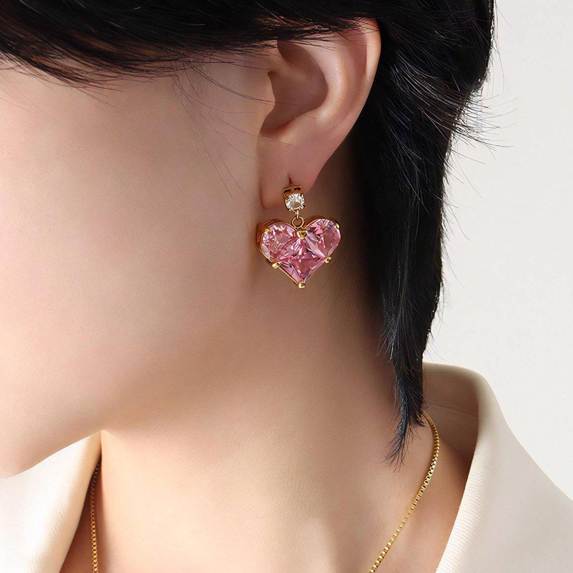 Heart - shaped pink earrings for women - Gbaje Jewelry