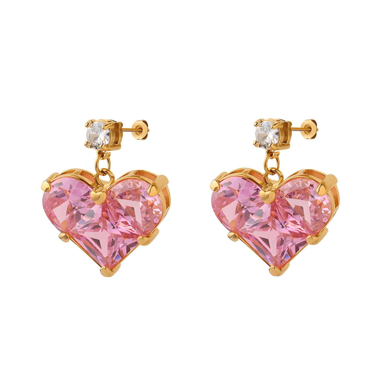 Heart-shaped pink earrings for women - Gbaje Jewelry