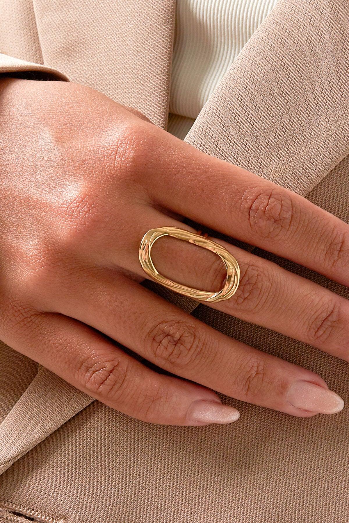 Steel Gold Embrace Ring | Sleek & Modern Jewelry Piece
