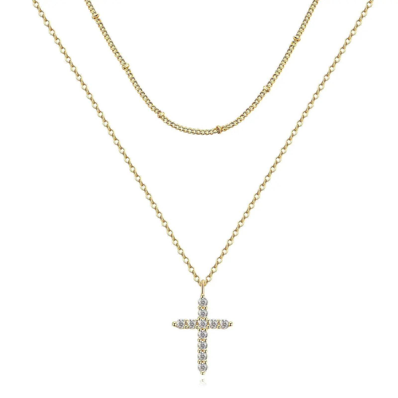 18k Gold Plated Cubic Zirconia Cross Necklace for Women - Gbaje Jewelry