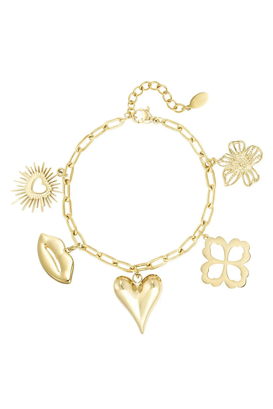 charm bracelets with love, lip and flower charms for women