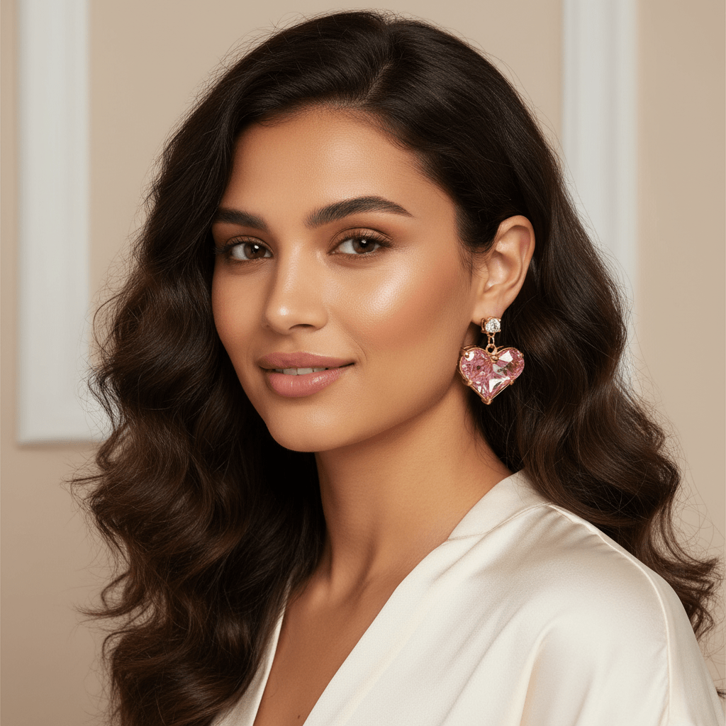 Heart-shaped pink earrings for women - Gbaje Jewelry