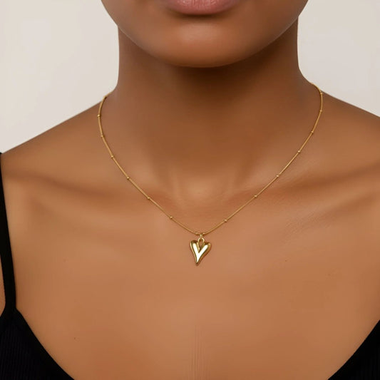 Beaded chain necklace with heart pendant - Gbaje Jewelry