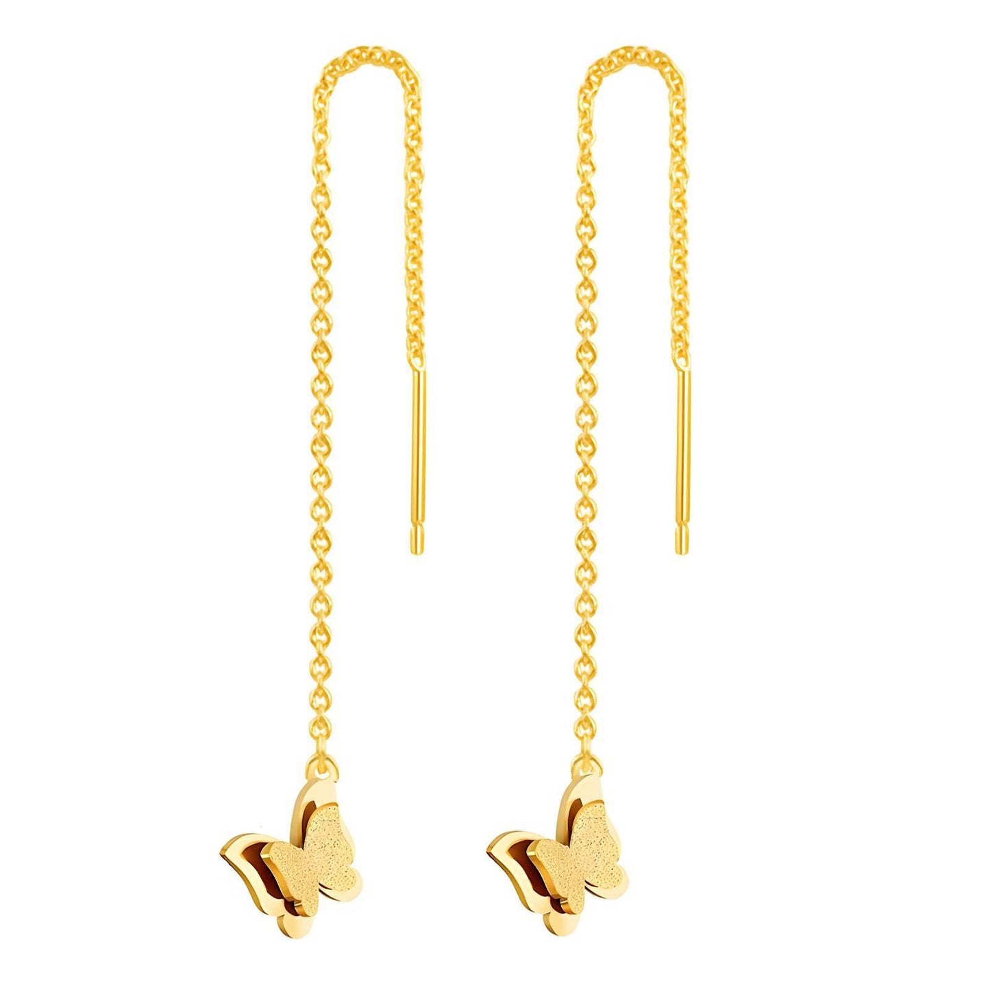 Gold threader earrings with butterfly