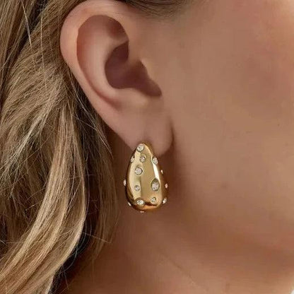 Embellished Gold Waterdrop Earrings - Gbaje Jewelry