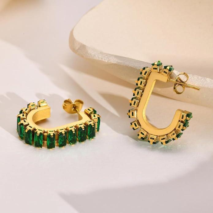 Glittering Studs 18k Gold Plated Earrings|Green - Gbaje Jewelry