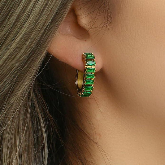 Glittering Studs 18k Gold Plated Earrings|Green - Gbaje Jewelry
