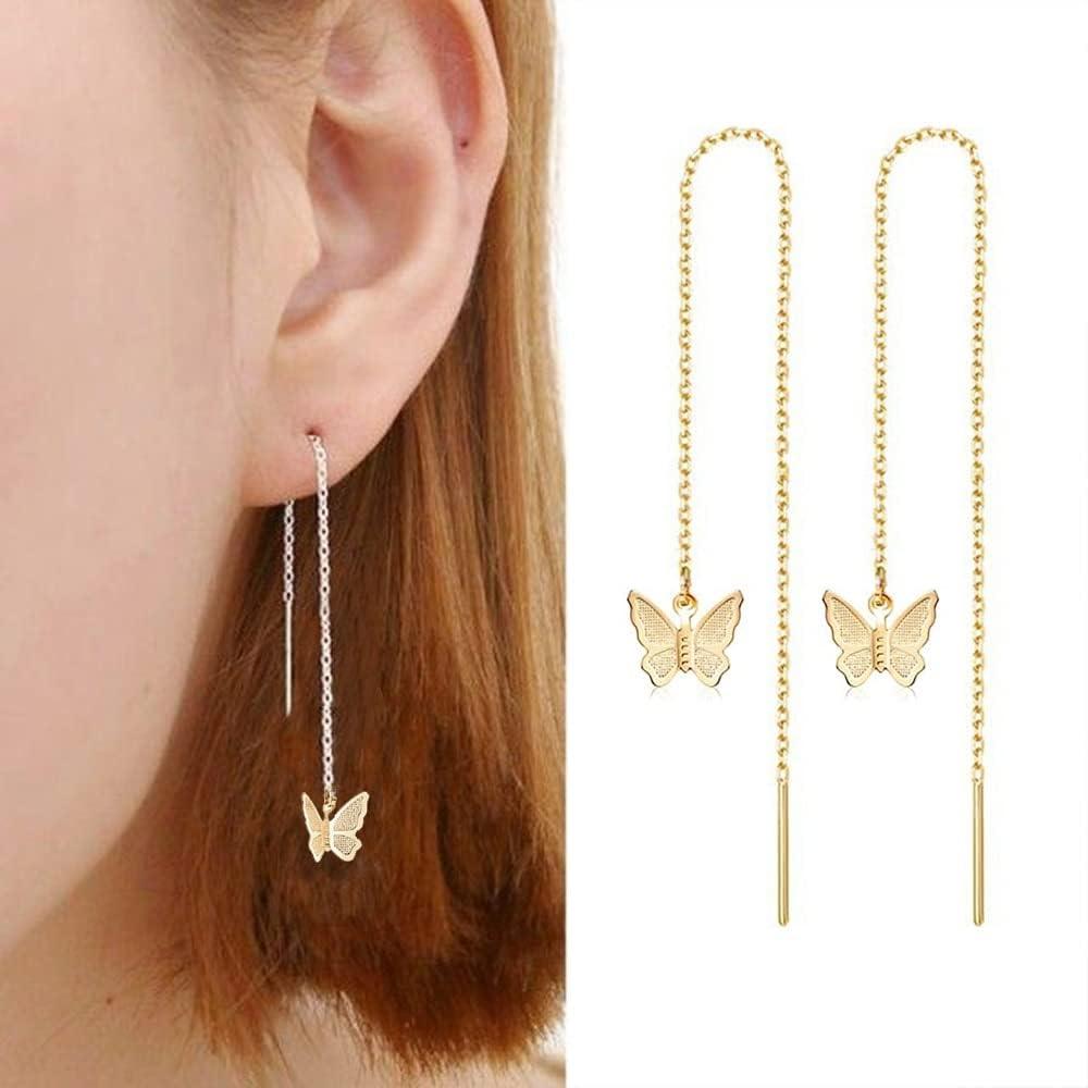 Gold earrings with a pull through for women - Gbaje Jewelry