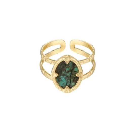 Green Steel Gold Plated Stone Ring - Gbaje Jewelry