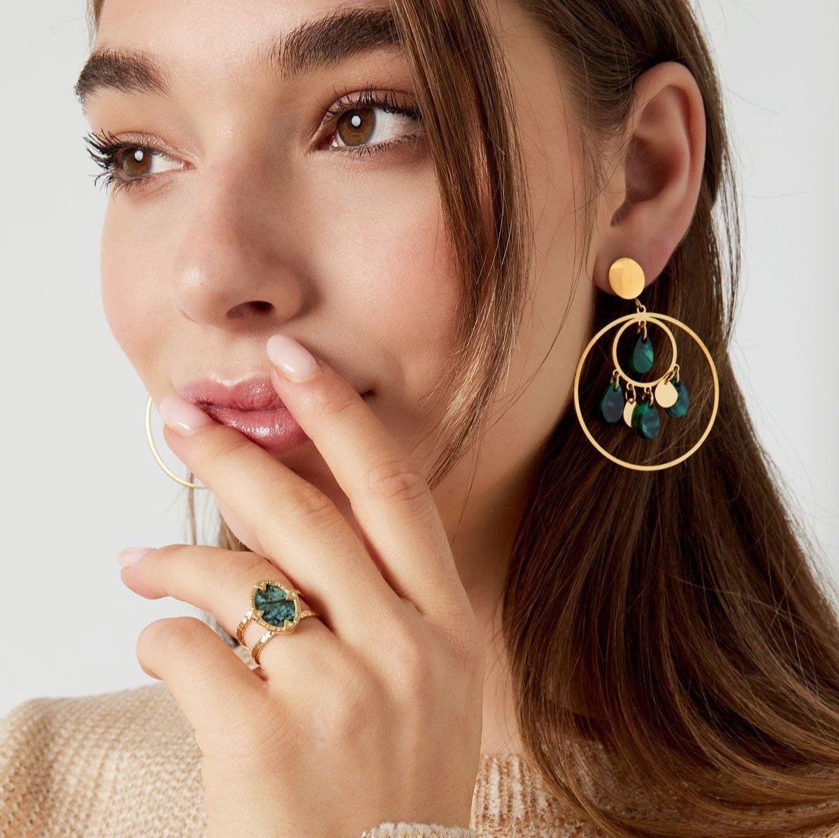 Green Stone Ring | Steel Gold Plated Elegant Design