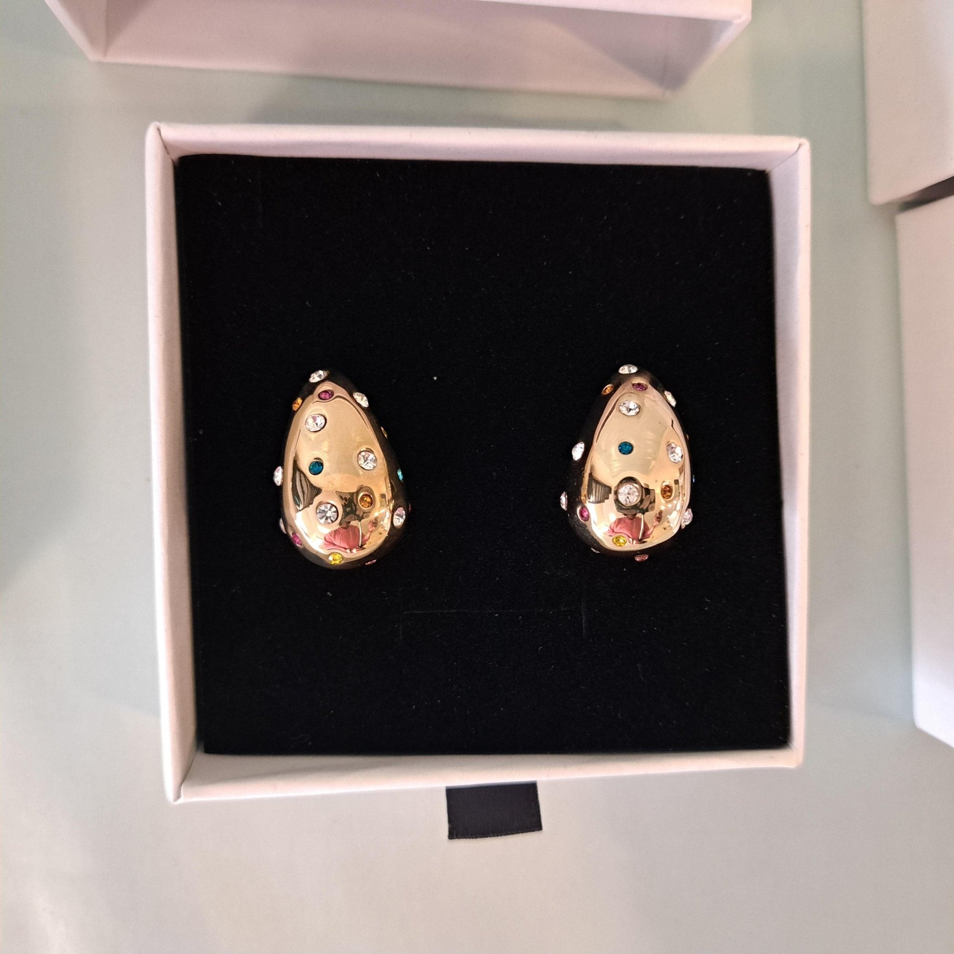 Radiant oval steel gold plated earrings with stone - Gbaje Jewelry