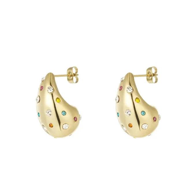 Radiant oval steel gold plated earrings with stone - Gbaje Jewelry
