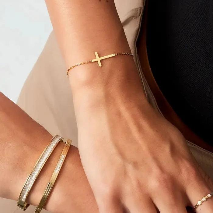 Steel Gold Plated Cross Bracelet - Gbaje Jewelry