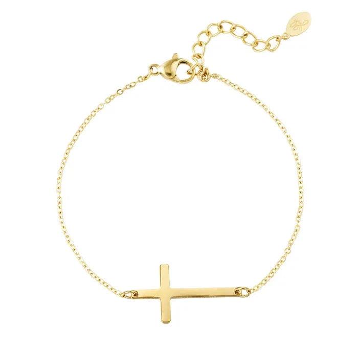 Steel Gold Plated Cross Bracelet - Gbaje Jewelry