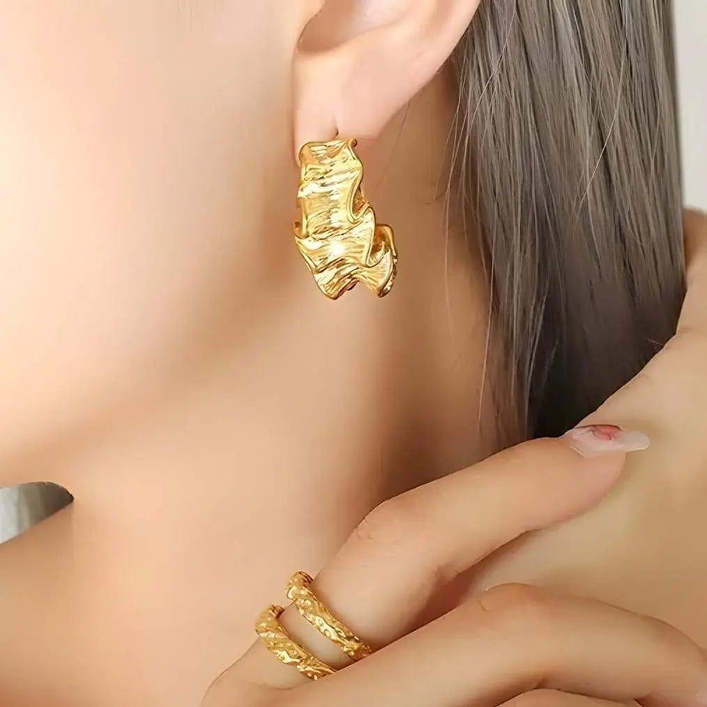 Wavy Earrings | 18k Stainless Steel Gold Plated - Gbaje Jewelry