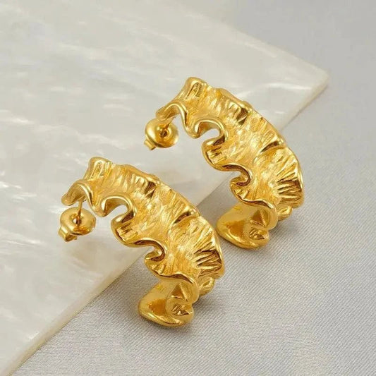 Wavy Earrings | 18k Stainless Steel Gold Plated - Gbaje Jewelry